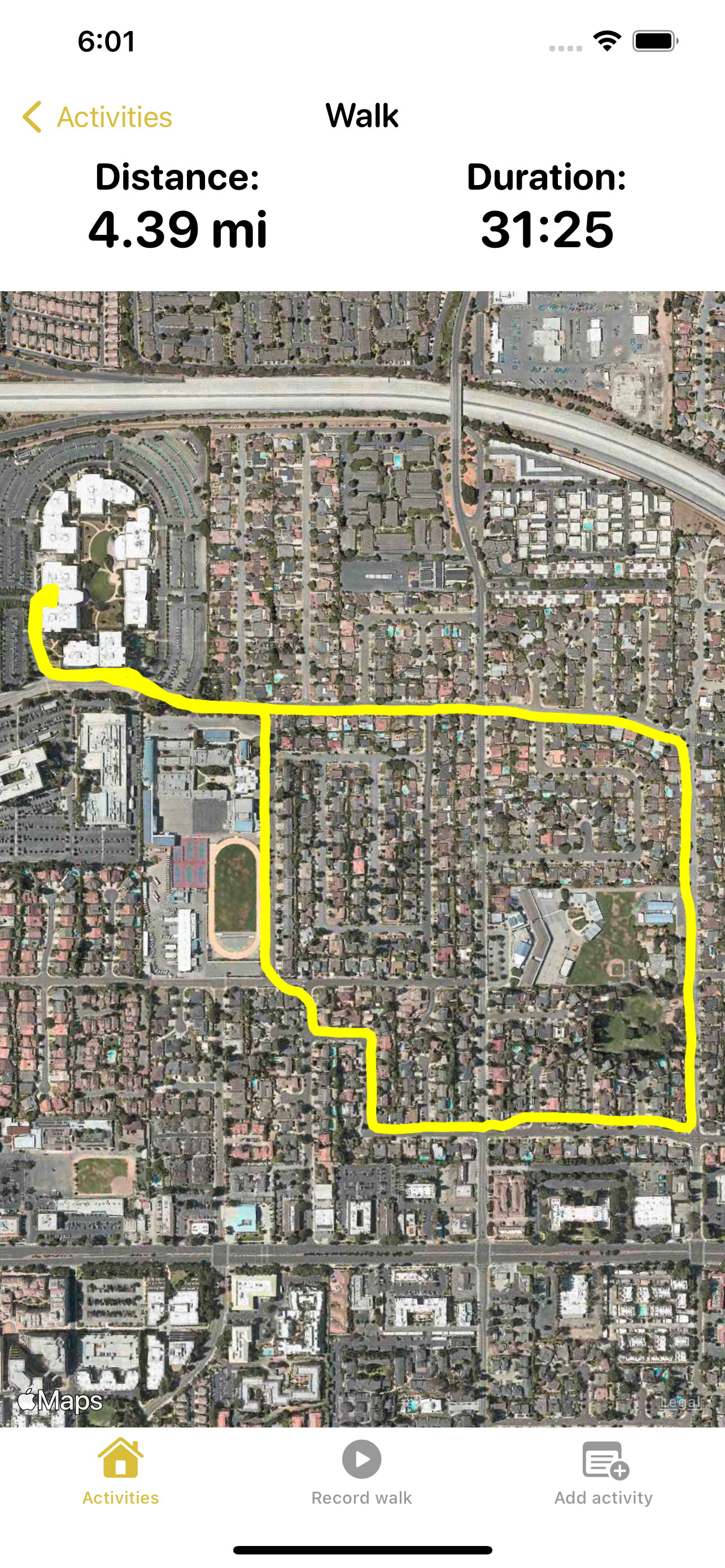 GPS walk tracking with satellite map showing your route